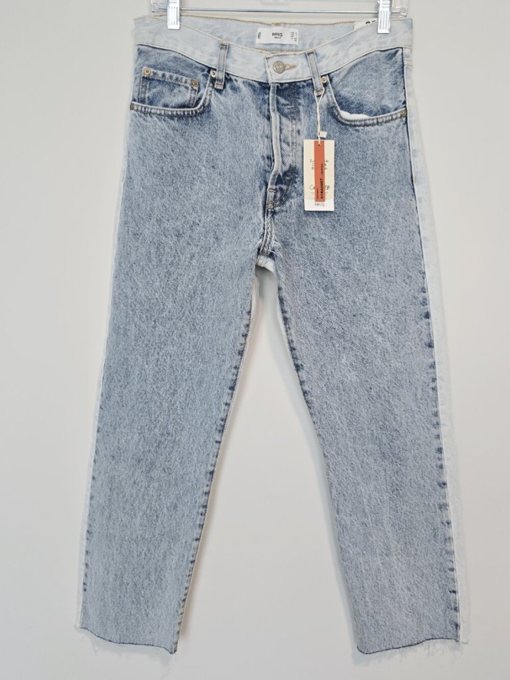 Mango Straight Cropped Jeans High Rise Two Tone Acid Wash Size 6 NWT
